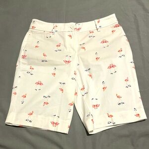 Talbots Women's White Pink Flamingos Chino Shorts 4P Summer Vacation Beach Party